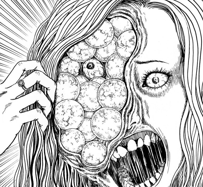 30 ciò che junji ito ama più di tutto infatti è portare l'elemento del terrificante letteralmente all'ennesima potenza, moltiplicando arti, occhi,